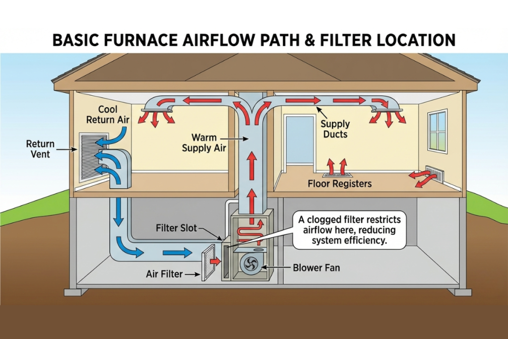 Basic furnace airflow path