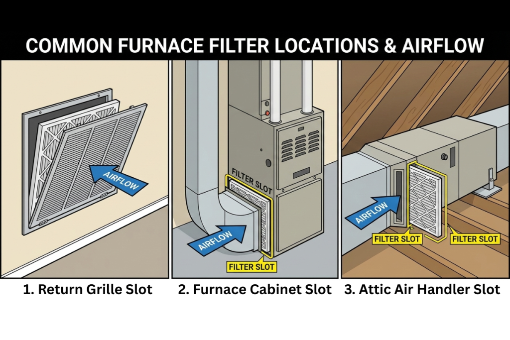 Common furnace filter locations in homes